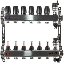 Коллекторная группа Tim (KCS5006) 1" ВР-ВР, 6 отводов 3/4", расходомер, воздухоотводчик, сливной кран