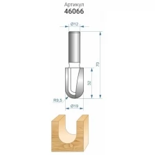 Фреза пазовая галтельная 19 x 32 мм R9,5 мм хвостовик 12 мм Энкор 46066