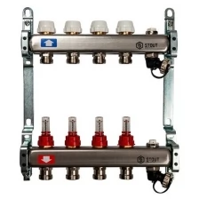 Коллектор с расходомерами и сливными кранами 4 вых. (Stout)