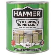 Грунт-эмаль по ржавчине HAMMER 3в1 Быстросохнущая, Матовое покрытие, 0,9 кг, белый