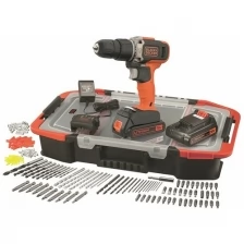 Black+Decker / Дрель-шуруповерт ударная BCD003BAST-QW, 40Нм, 18В, 2х1.5Ач, з/у, оснастка 160 шт органайзер