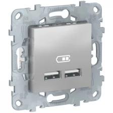 Розетка 2гн USB+USB с/у алюминий механизм А+А 5В/2100мА Unica NEW Schneider Electric