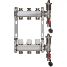 ColSys P813, 3 выхода. Коллекторная группа с отсекающими и термостатическими клапанами, автоматическими воздухоотводчиками и дренажными кранами