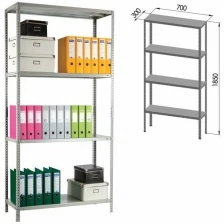 Стеллаж металлический практик "MS KD", сборная стойка, 1800х700х300 мм, 4 полки, MS 185/70х30/4
